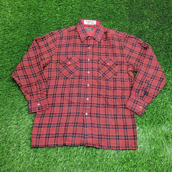 Vintage 80s Plaid Button Shirt Medium 21x29 Red - Picture 1 of 13